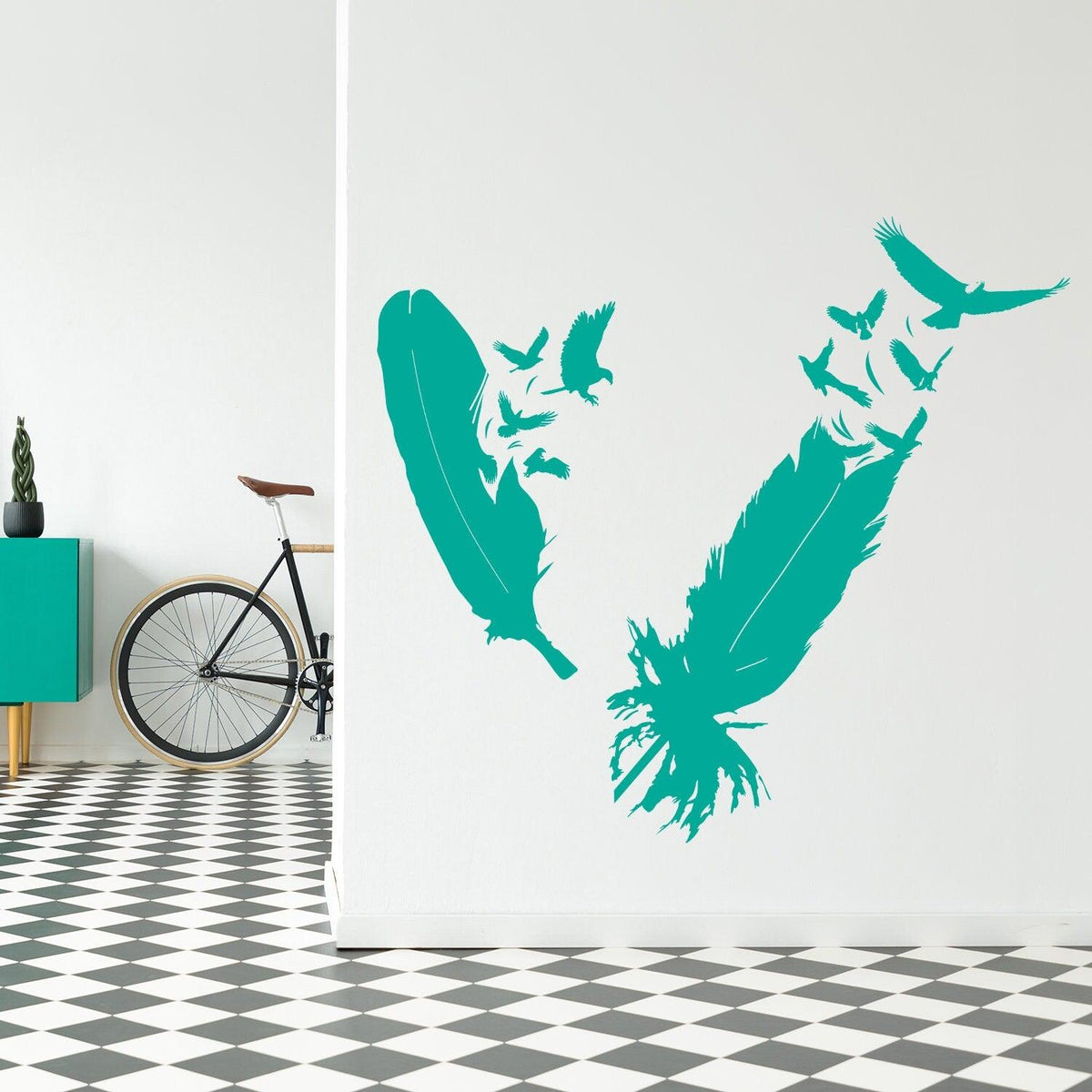 Bird feather wall vinyl sticker featuring an eagle in flight.