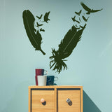Bird feather wall vinyl sticker with flying birds.