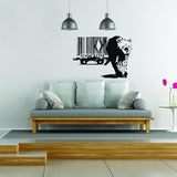 Leopard barcode wall sticker above a sofa in a modern living room.