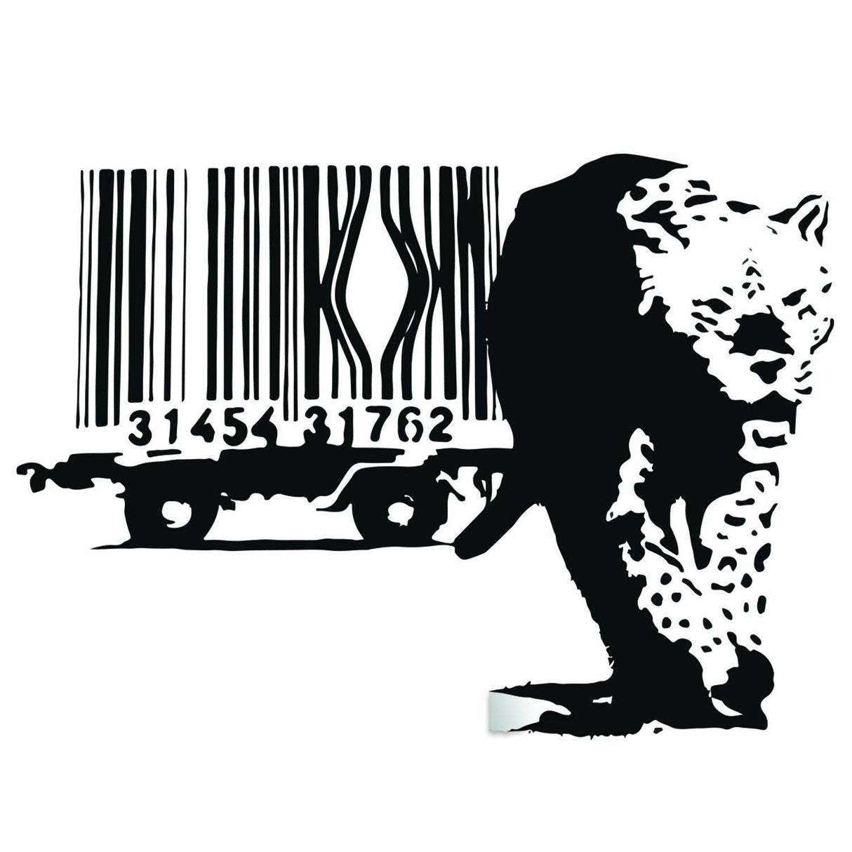 Leopard barcode wall sticker in black and white.