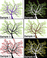 Various tree decal designs in multiple colors with leaves.