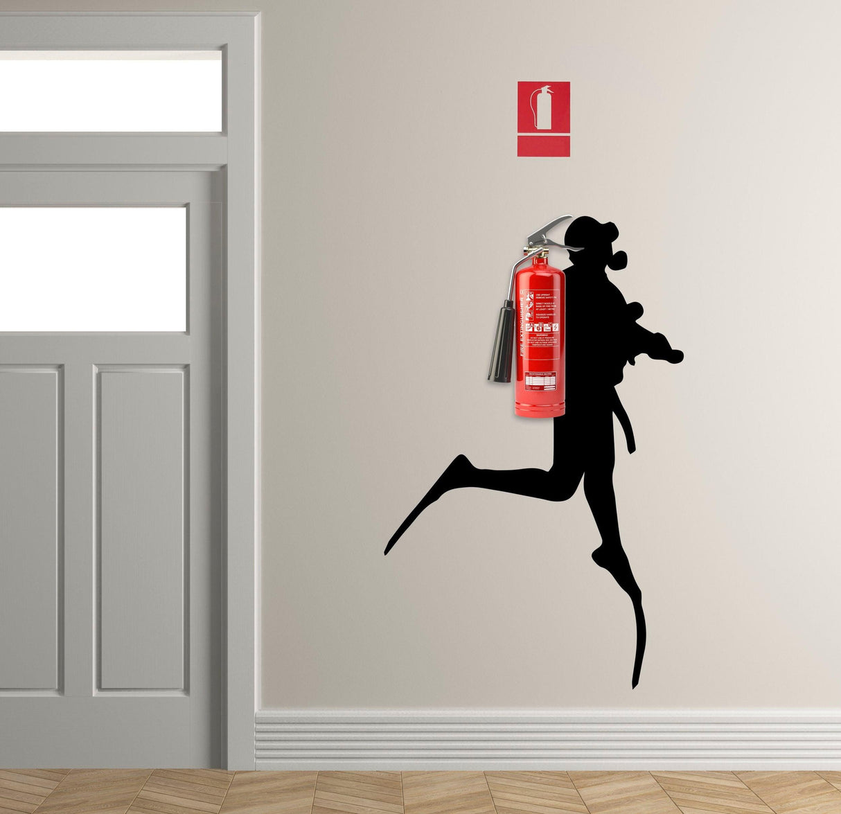 Scuba diver wall sticker silhouette with fire extinguisher decor for home.