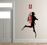 Scuba diver wall sticker silhouette with fire extinguisher decor for home.