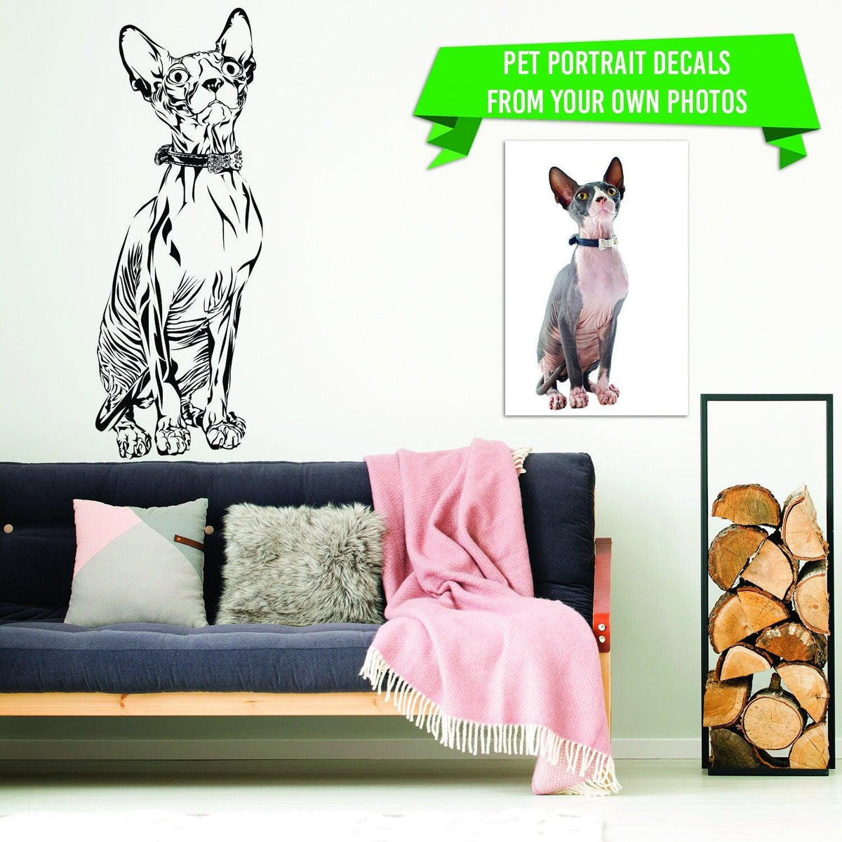 Custom pet portrait vinyl wall decal created from a submitted cat photograph.