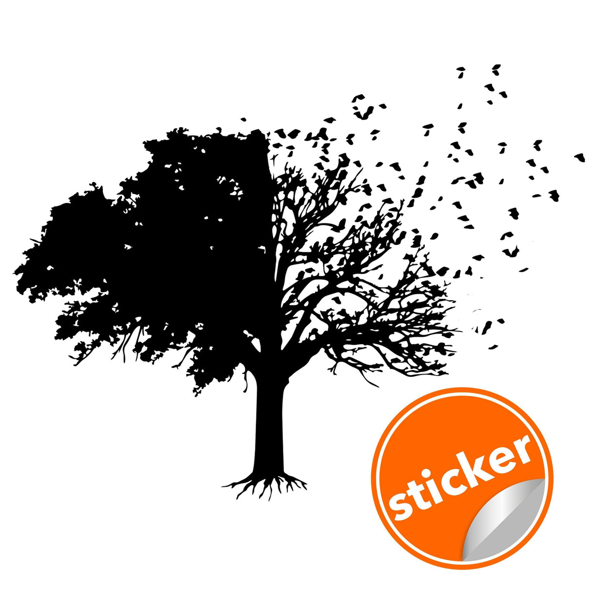Tree wall decal design with birds flying from branches.