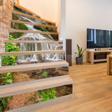 Stair riser vinyl decals featuring a waterfall design, enhancing the staircase's aesthetic appeal.