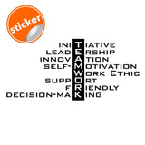Teamwork office wall sticker featuring motivational words such as leadership, innovation, and support.