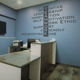 Teamwork wall office sticker featuring inspirational quotes emphasizing collaboration and motivation in a modern office.