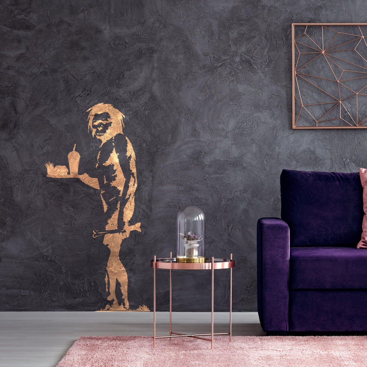 Caveman graffiti wall sticker in a modern room.