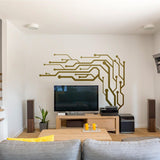 TV wall decor with circuit design vinyl decal in modern living room setting