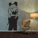 Police kissing wall sticker displayed on a textured wall.