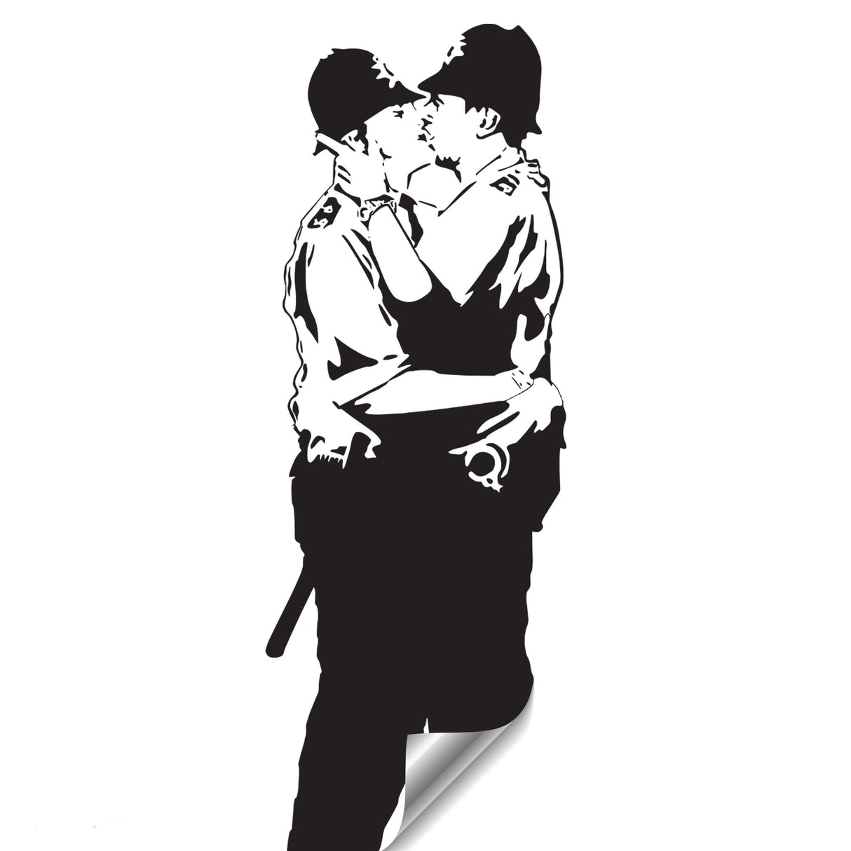 Police kissing vinyl wall decal with two officers.