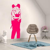 Police kissing wall sticker in pink vinyl.