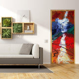 3D door cover sticker featuring abstract wallpaper design in vibrant colors, enhancing modern home decor.