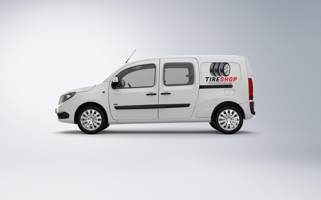 Custom vehicle graphics displayed on a white service van.