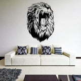Lion head wall decal above a white sofa in a modern living room, adding a touch of elegance and wildness to the decor.