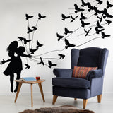 Kissing wall decal of a girl and birds.