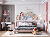 Cozy baby nursery featuring wall decor sticker with clouds, moon, stars, and cute animals.