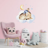 Dreamy baby wall sticker featuring a sleeping deer on a cloud.