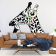 Giraffe wall art sticker featuring a colorful giraffe wearing headphones.