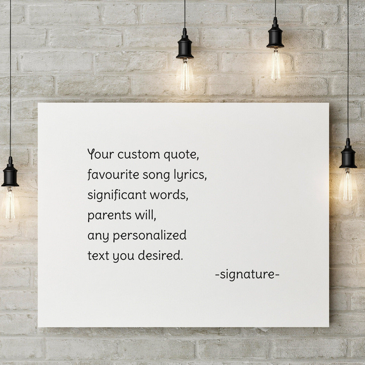 Customized motivational canvas artwork featuring personalized text and quotes with a rustic brick wall background.