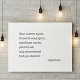Customized motivational canvas artwork featuring personalized text and quotes with a rustic brick wall background.