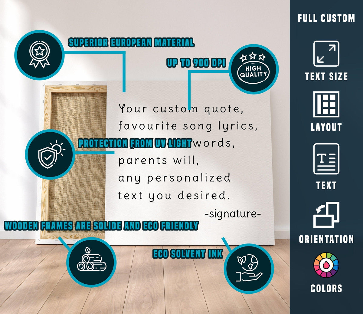 Customized motivational canvas print showcasing personalized text.