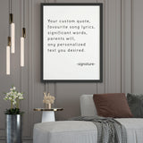 Custom quote poster print showcasing personalized text with inspirational message and modern decor elements.