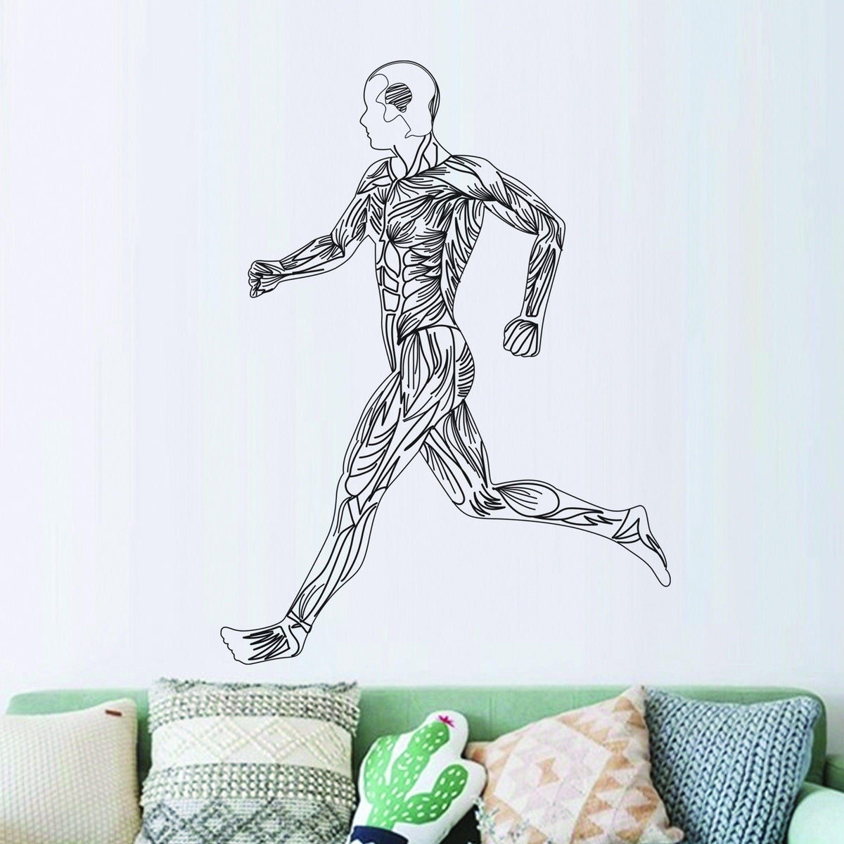 Mens body silhouette wall decal of a runner.