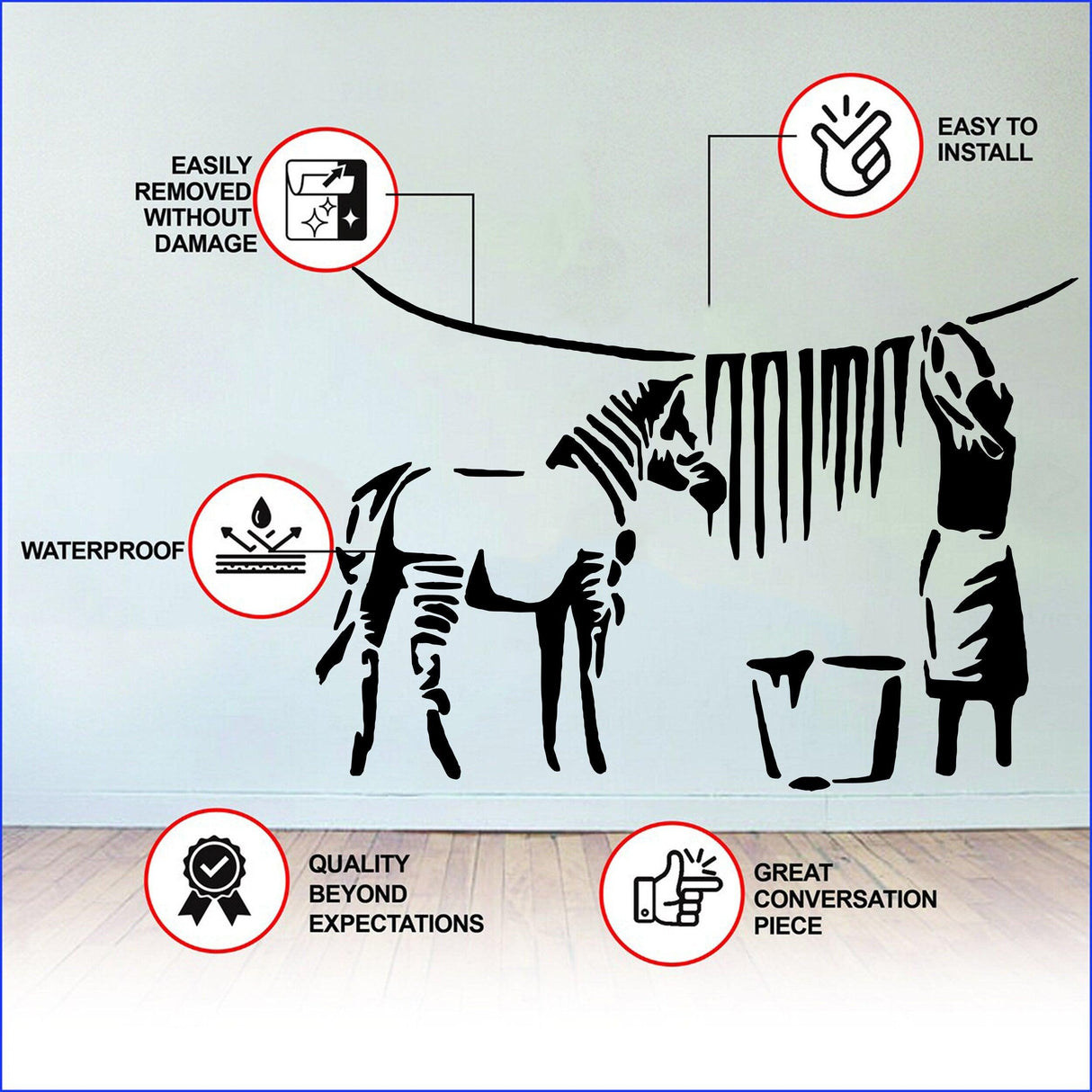 Banksy Zebra Stripes Wall Decal features.