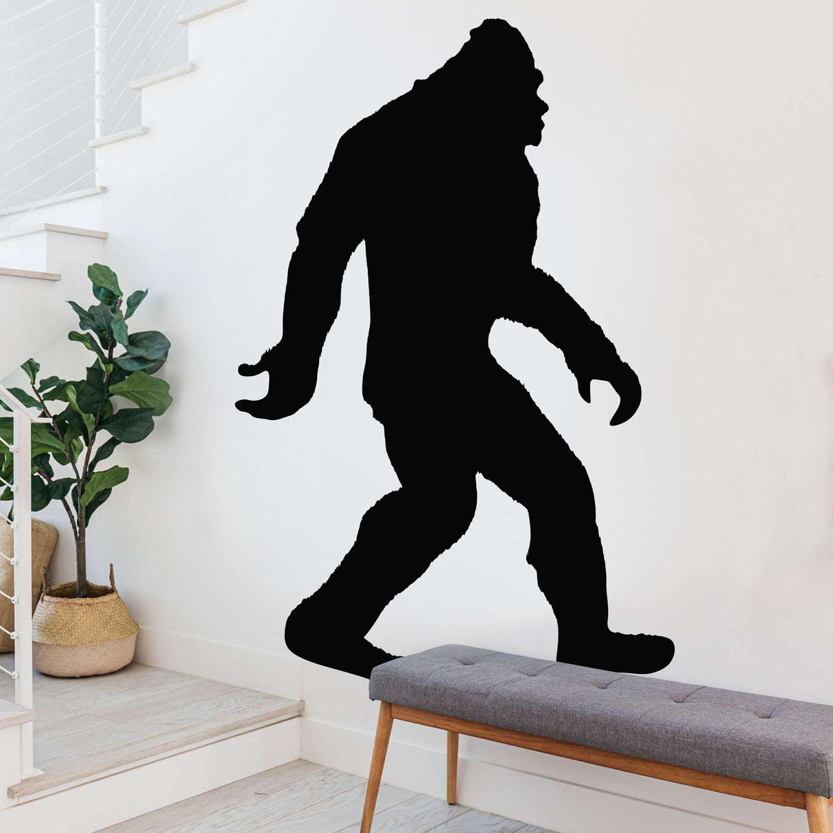 Vinyl wall decal of Big Foot Sasquatch silhouette.