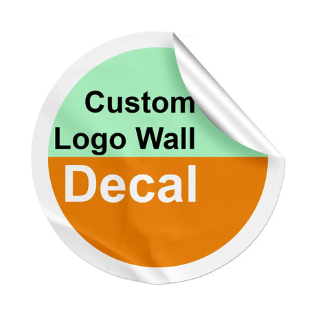 Custom logo wall decal showcasing a unique design in green and orange colors.