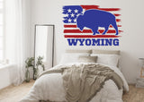 Wyoming state wall decal featuring a bison silhouette and American flag design.