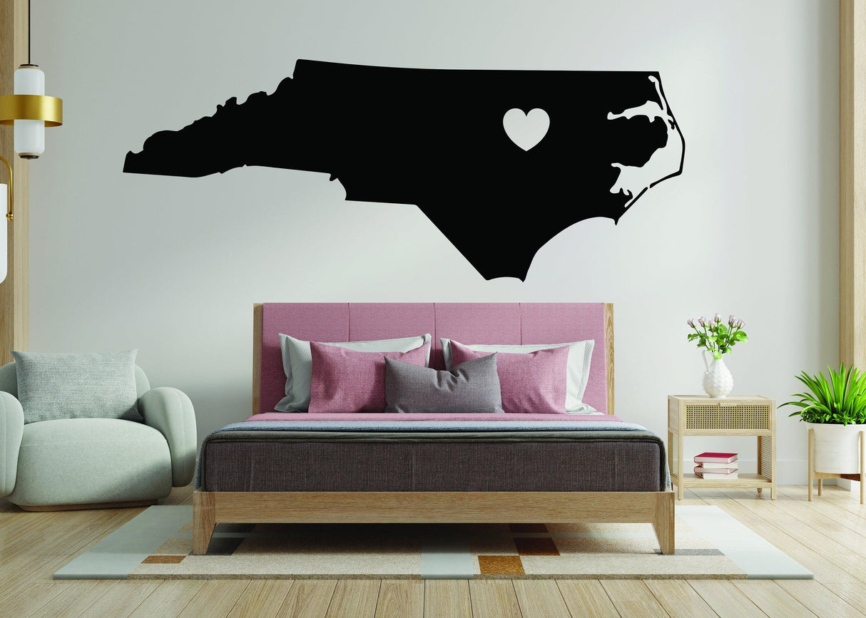 North Carolina vinyl wall decal with heart design.