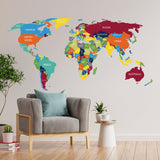 Colorful world map wall decal with country names.