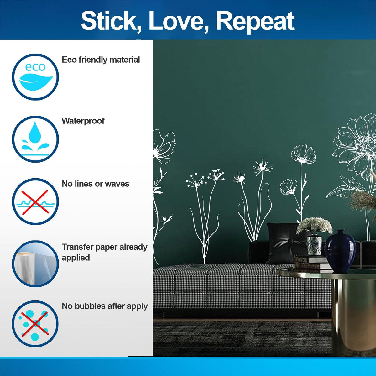 Product view of Exquisite Hand-Sketched British Wildflower Wall Stickers.