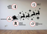 Santa sleigh with reindeer wall decal.