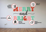 Colorful Merry and Bright Christmas wall decal shown in a festive product presentation.