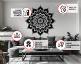 Sacred geometry mandala wall decal product features graphic.