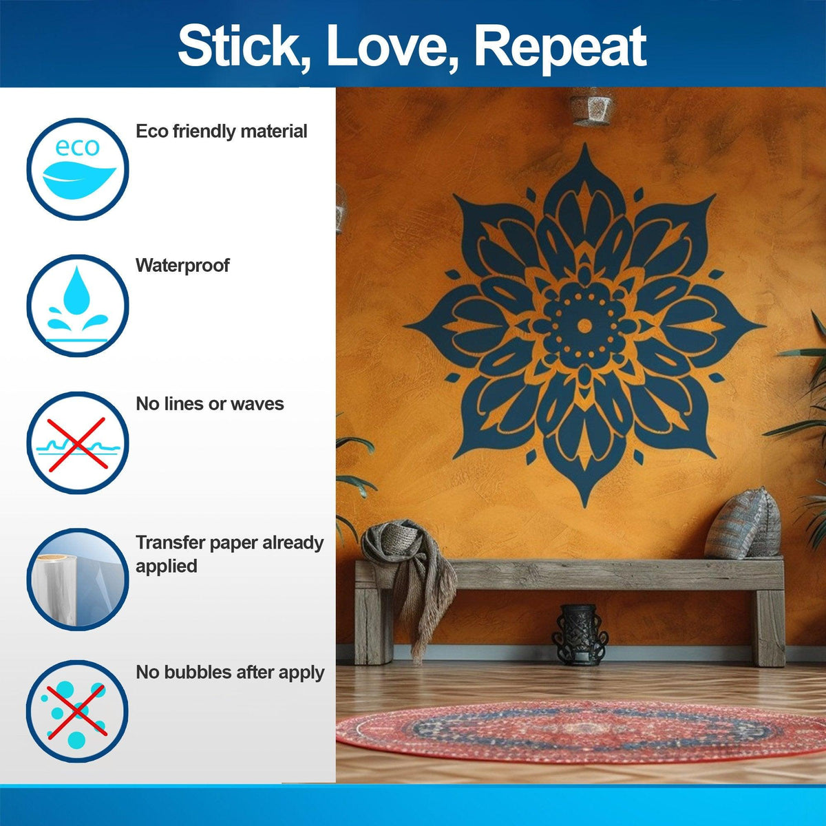 Elegant Mandala Wall Sticker displayed in a room setting.