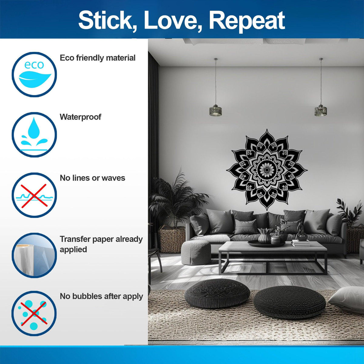 Product view of Sacred Geometry Mandala Wall Art Decal.