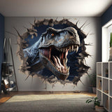 Jurassic dinosaur wall decal with a printed cracked-wall illusion