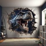 3D dinosaur wall decal featuring a roaring T-Rex popping through the wall.
