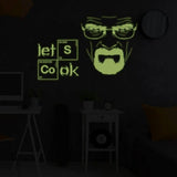 Glow-in-the-dark chemistry kitchen wall decal featuring a Let's Cook quote and character design.