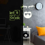 Glow-in-the-dark chemistry kitchen wall decal with a Let's Cook quote and character design.