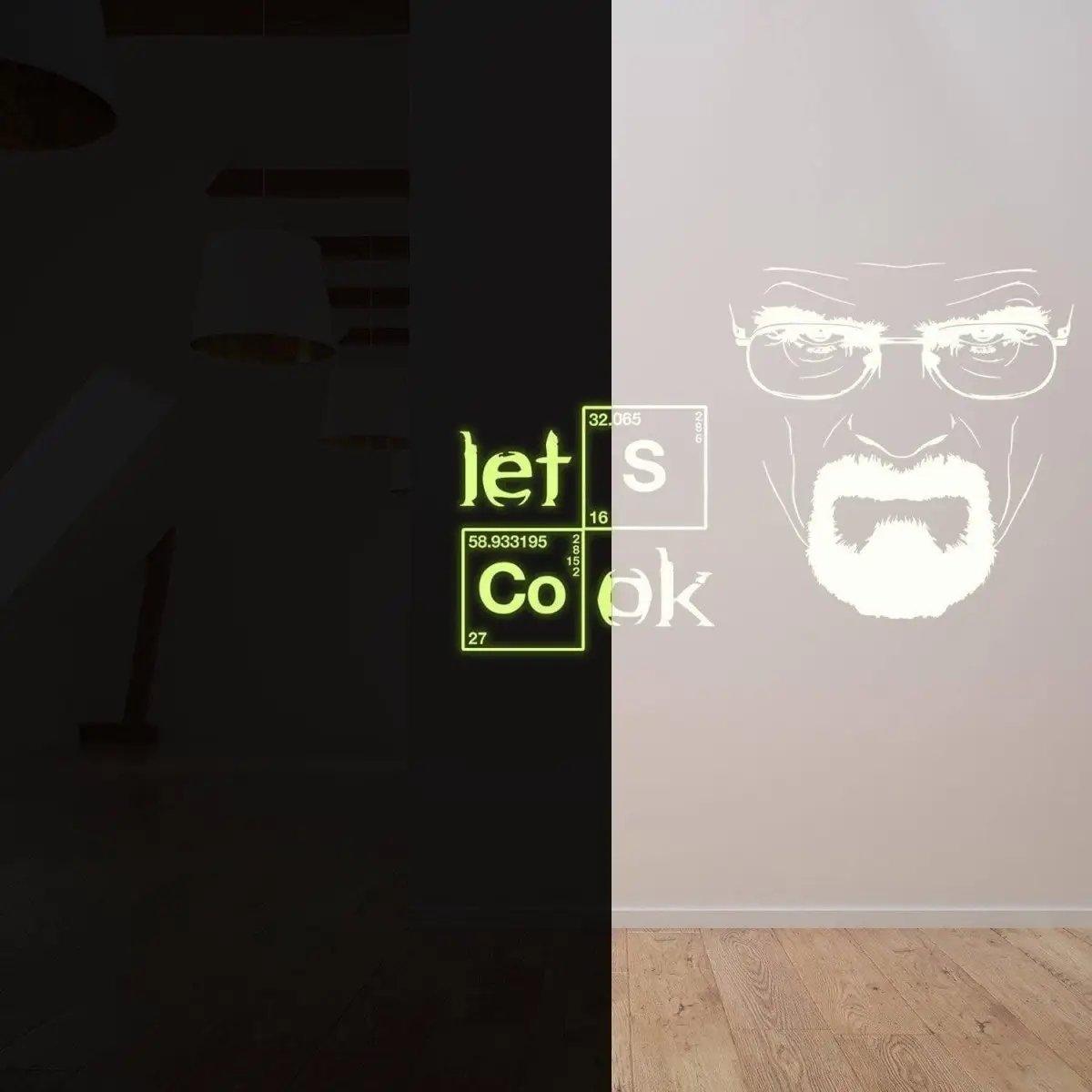 Glow-in-the-dark Let's Cook chemistry decal with a character silhouette.